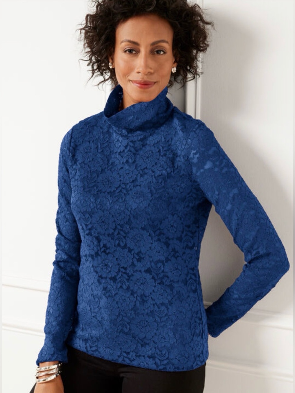 Talbots Lace Turtleneck Pullover Blue Size 1XP NWT